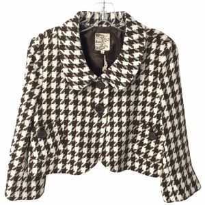 Tulle Ivory/Brown Houndstooth Bolero Jacket -Sz L